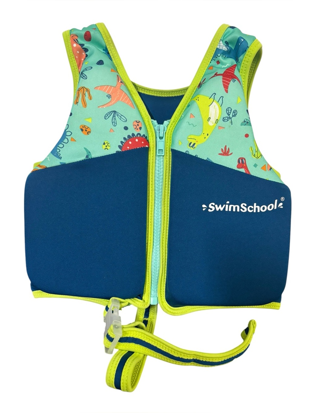 Swim School Kids Blue Teal Dino Swim Vest Front-Zip Safety Float 2-4 Years 33lbs